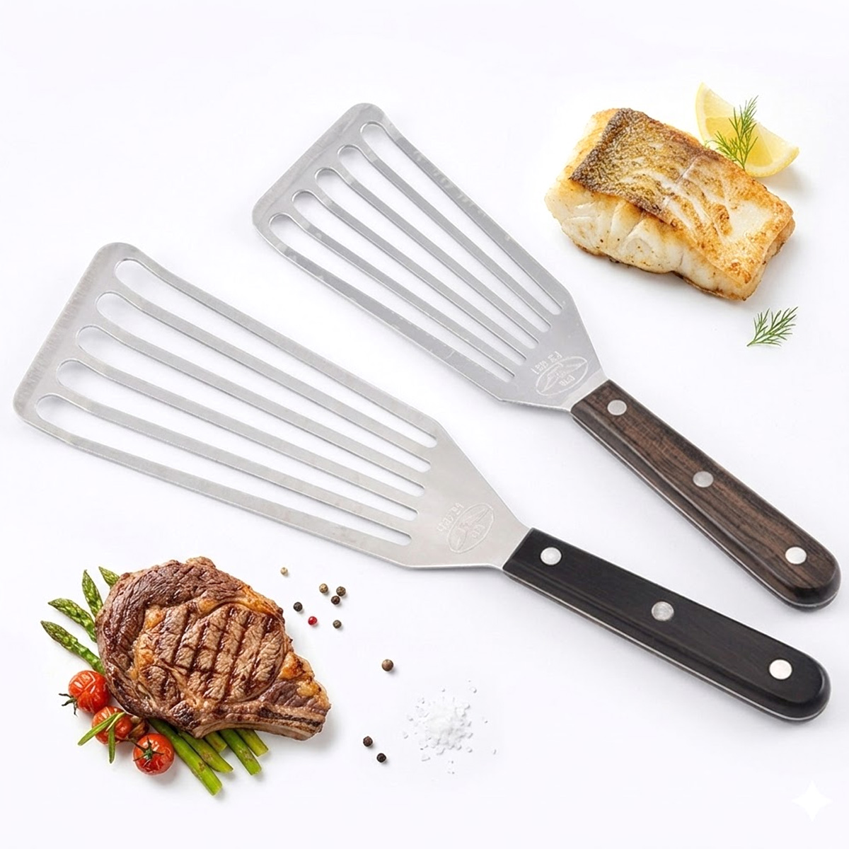 Offset Spatula Set - Fish Spatula, Stainless Steel Metal Spatula,