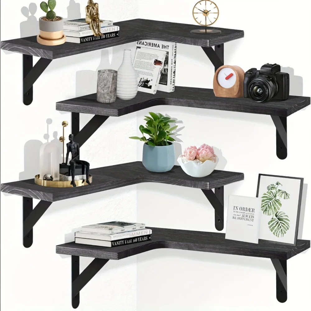Kitchen Queen - Natural Wood Grain Floating Shelves Wall-Mounted