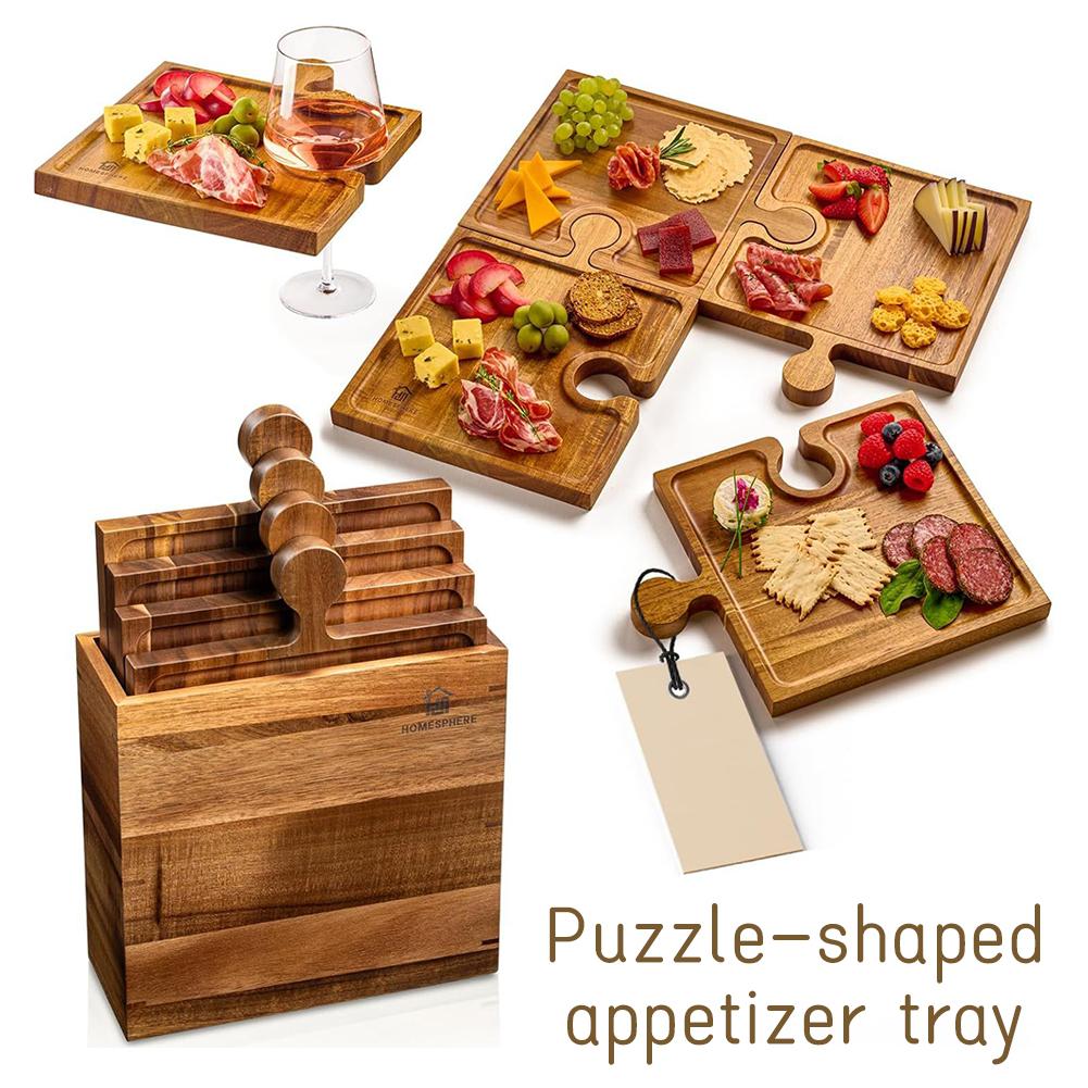 Kitchen Baking Tray Set - Wooden Puzzle Shaped Appetizer Tray Four