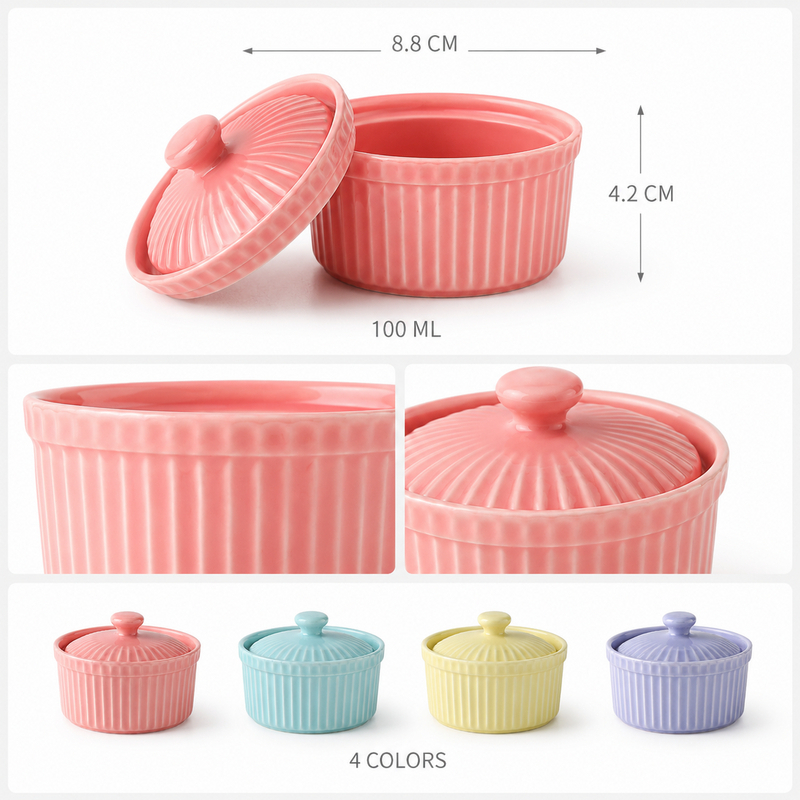 Ceramic Ramekin Bowl with Lid  - Kitchen Baking Tray Set recension och pris